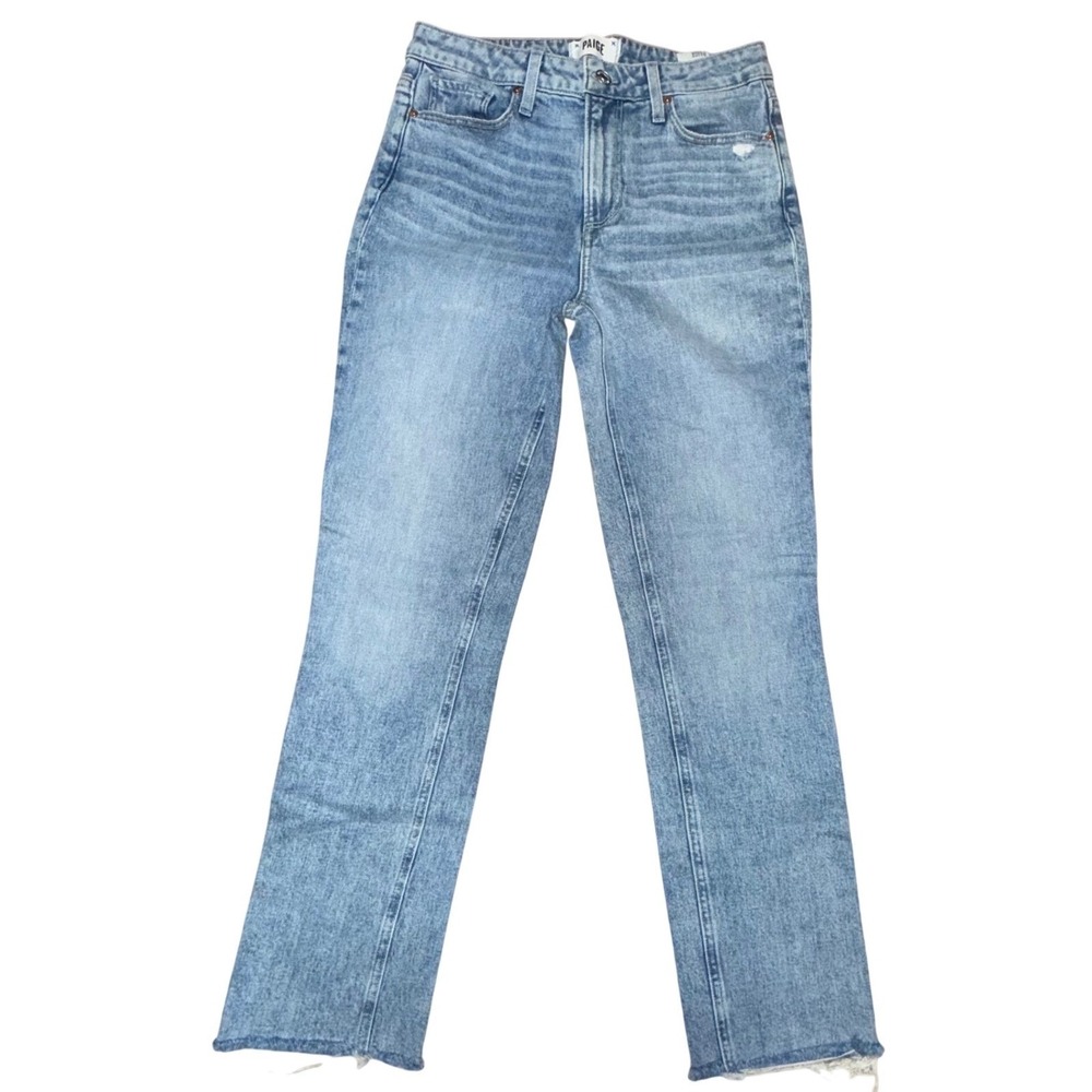 PAIGE Cindy Jeans High Rise Straight Leg Lt Wash Distressed Raw Hem Women Size27